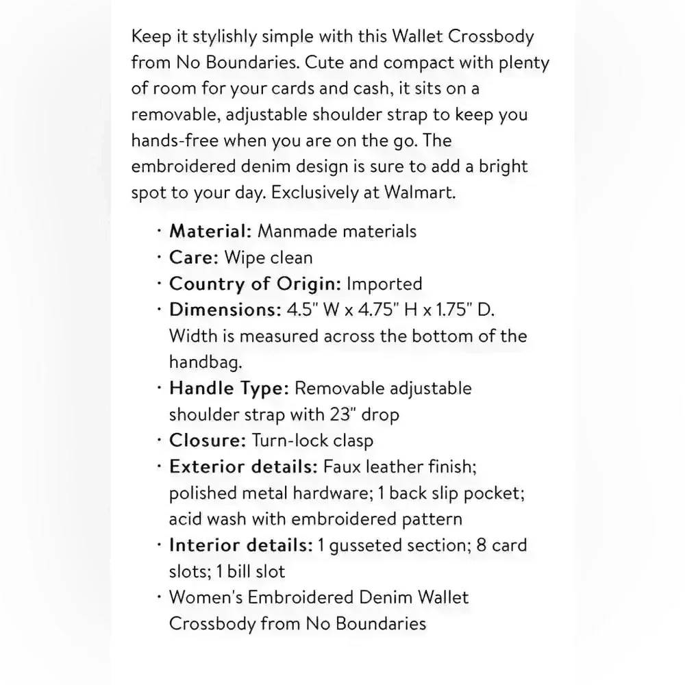 No Boundaries Denim Embroidered Crossbody Wallet - Picture 8 of 10